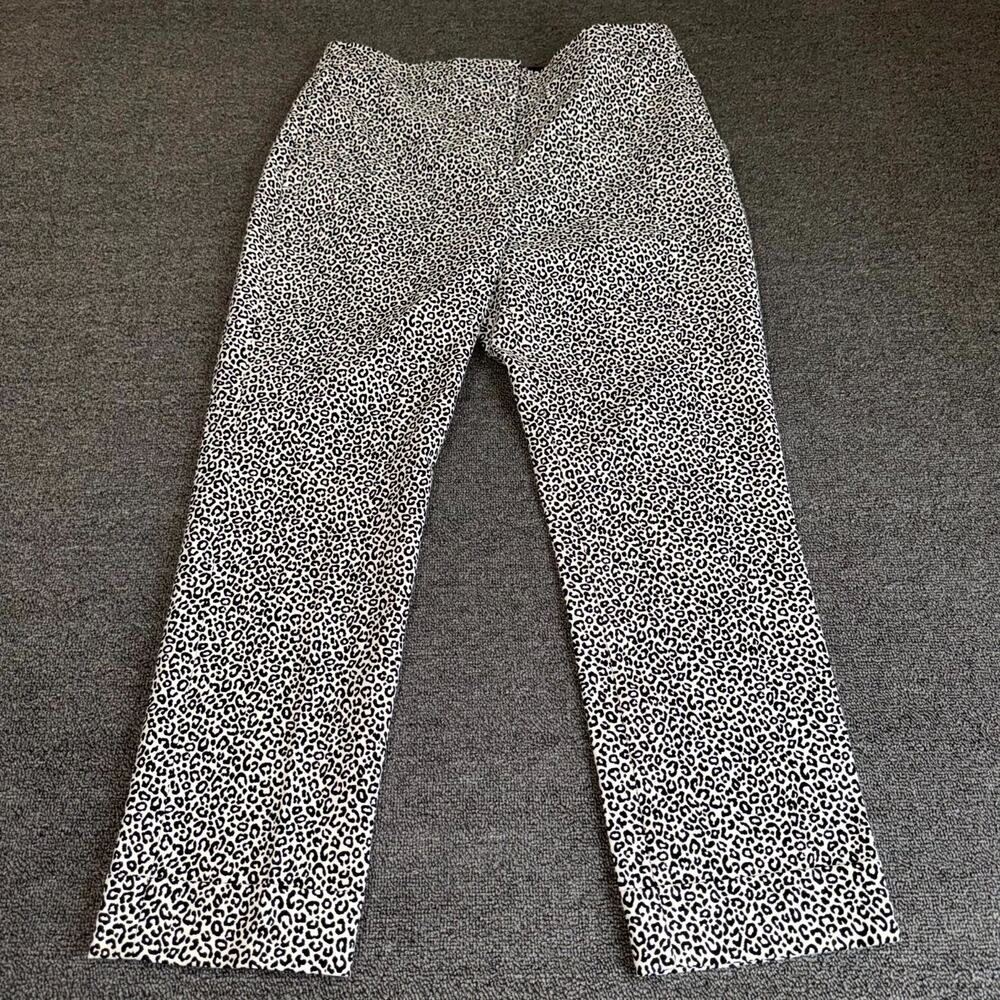 Ann Taylor Ankle Pants Womens 10 Black White Leopard Print Stretch High Rise